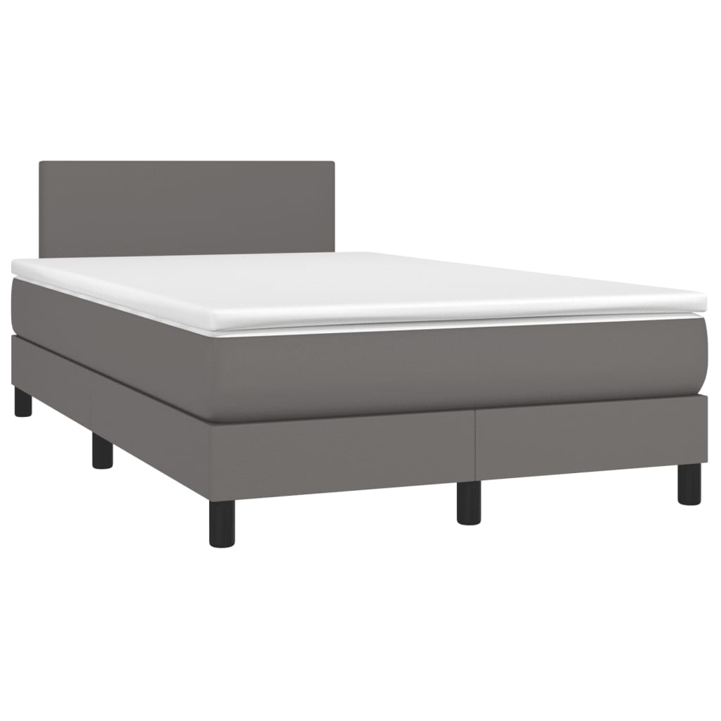vidaXL Κρεβάτι Boxspring με Στρώμα Γκρι 120x190εκ. από Συνθετικό Δέρμα