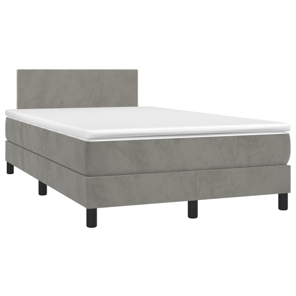 vidaXL Κρεβάτι Boxspring με Στρώμα Ανοιχτό Γκρι 120x190 εκ. Βελούδινο