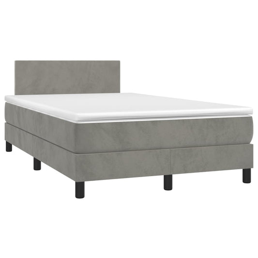 vidaXL Κρεβάτι Boxspring με Στρώμα Ανοιχτό Γκρι 120x190 εκ. Βελούδινο