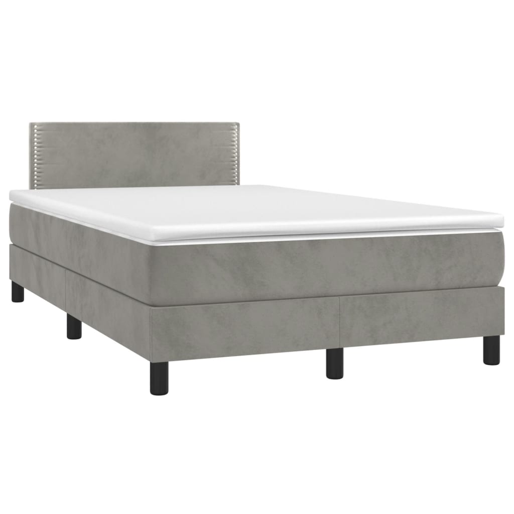 vidaXL Κρεβάτι Boxspring με Στρώμα Ανοιχτό Γκρι 120x190 εκ. Βελούδινο