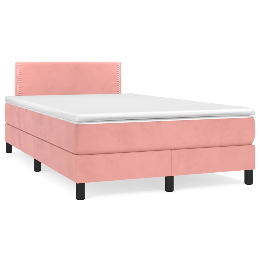 vidaXL Κρεβάτι Boxspring με Στρώμα Ροζ 120x190 εκ. Βελούδινο