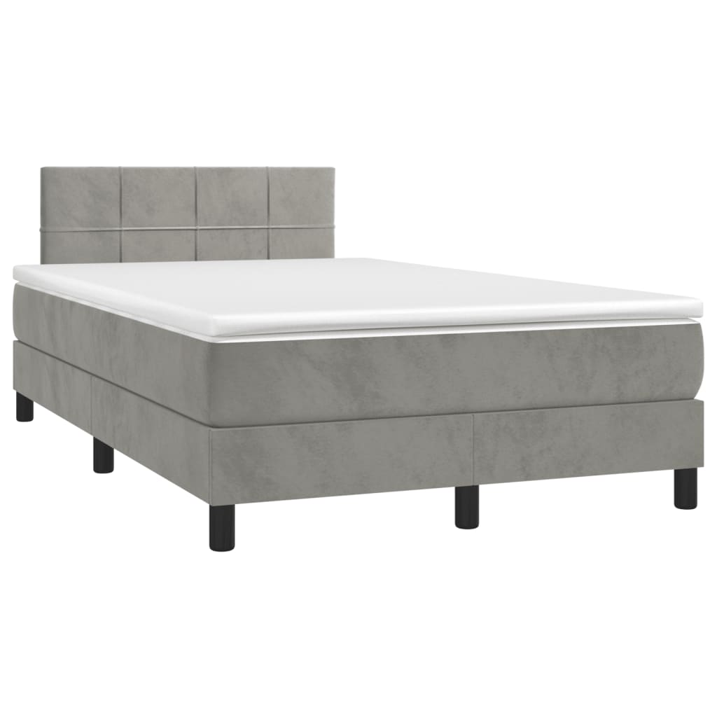 vidaXL Κρεβάτι Boxspring με Στρώμα Ανοιχτό Γκρι 120x190 εκ. Βελούδινο