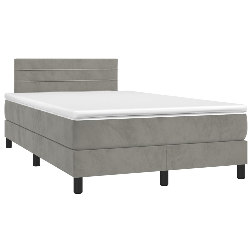 vidaXL Κρεβάτι Boxspring με Στρώμα Ανοιχτό Γκρι 120x190 εκ. Βελούδινο