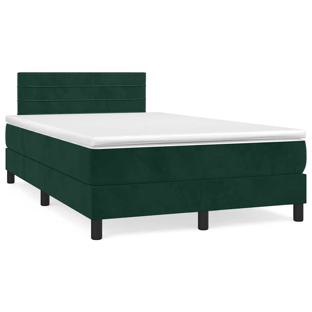 vidaXL Κρεβάτι Boxspring με Στρώμα Σκούρο Πράσινο 120x190εκ. Βελούδινο