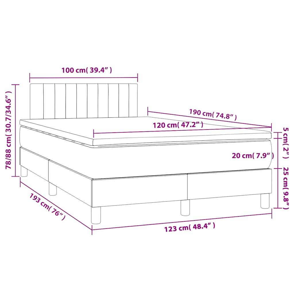 vidaXL Κρεβάτι Boxspring με Στρώμα Σκούρο Πράσινο 120x190εκ. Βελούδινο