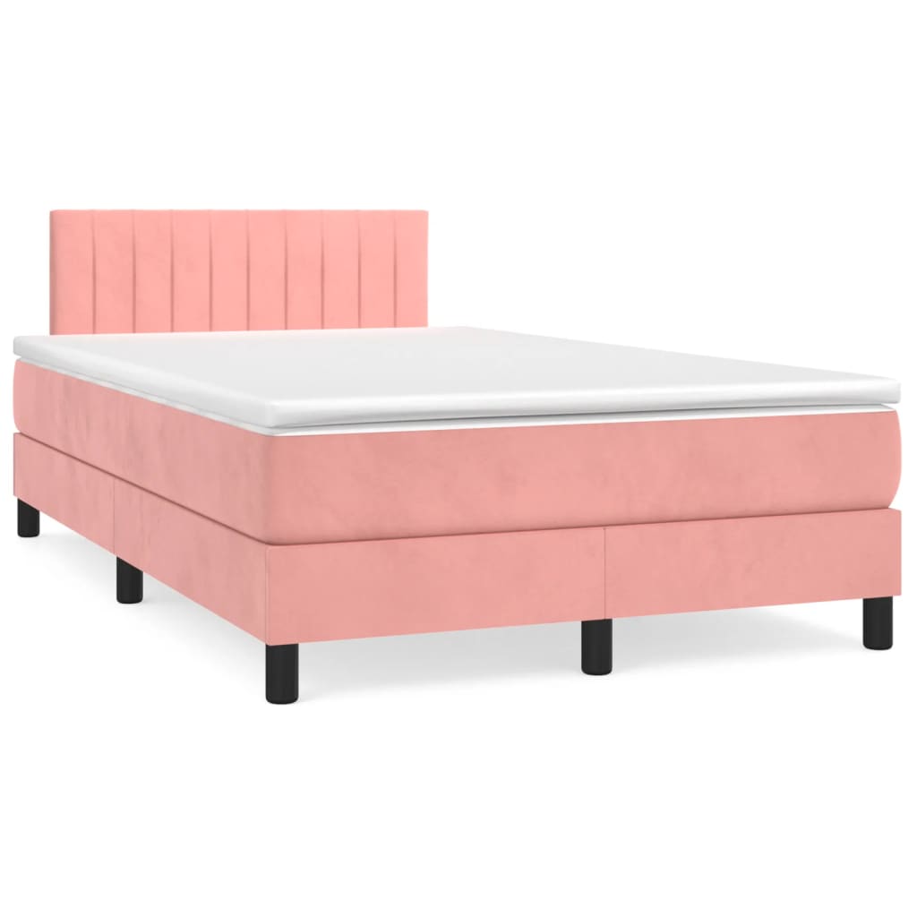 vidaXL Κρεβάτι Boxspring με Στρώμα Ροζ 120x190 εκ. Βελούδινο
