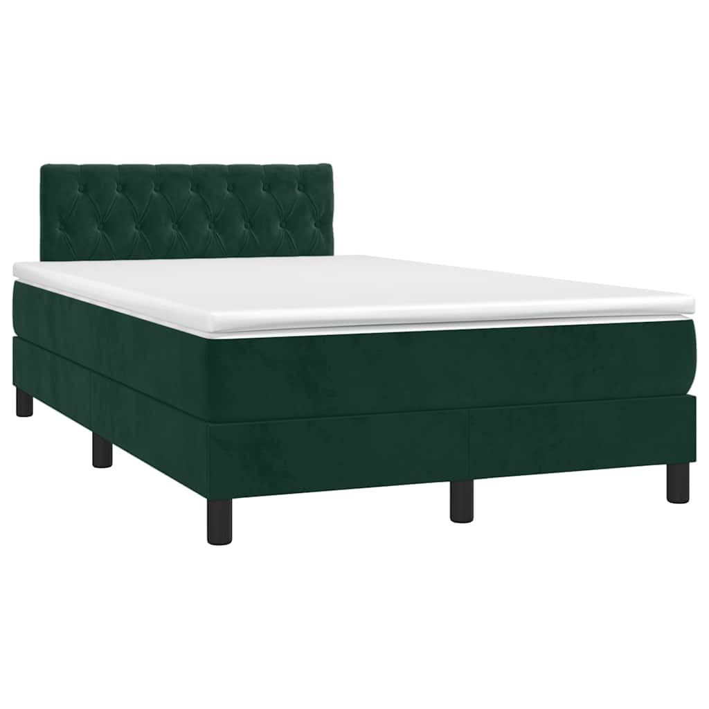 vidaXL Κρεβάτι Boxspring με Στρώμα Σκούρο Πράσινο 120x190εκ. Βελούδινο
