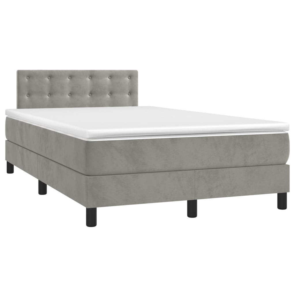 vidaXL Κρεβάτι Boxspring με Στρώμα Ανοιχτό Γκρι 120x190 εκ. Βελούδινο