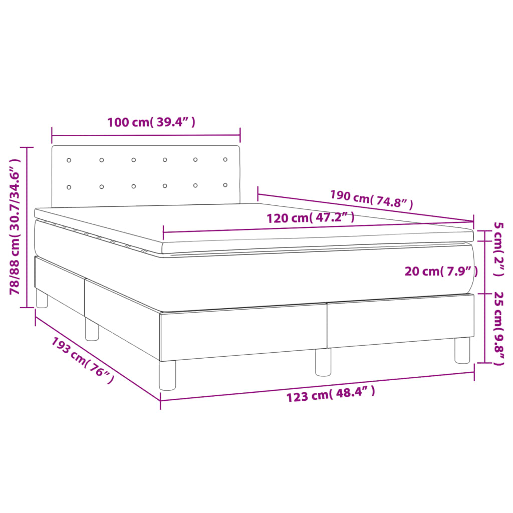 vidaXL Κρεβάτι Boxspring με Στρώμα Ανοιχτό Γκρι 120x190 εκ. Βελούδινο