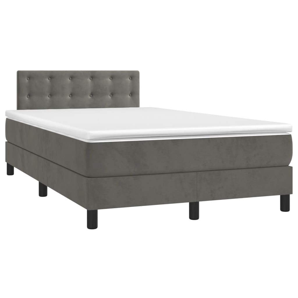 vidaXL Κρεβάτι Boxspring με Στρώμα Σκούρο Γκρι 120x190 εκ. Βελούδινο