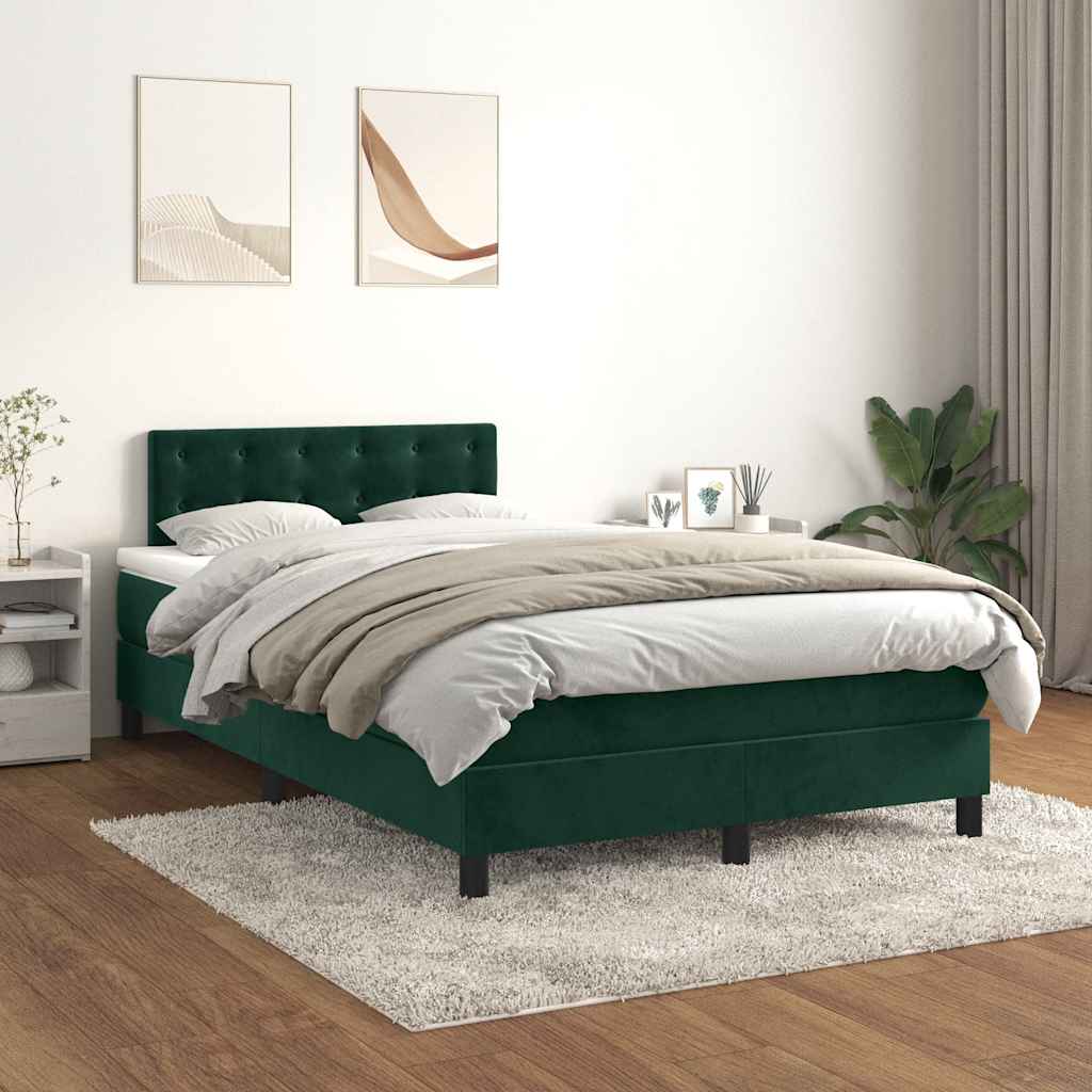 vidaXL Κρεβάτι Boxspring με Στρώμα Σκούρο Πράσινο 120x190εκ. Βελούδινο