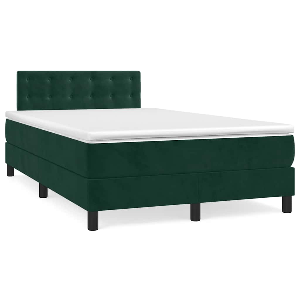vidaXL Κρεβάτι Boxspring με Στρώμα Σκούρο Πράσινο 120x190εκ. Βελούδινο