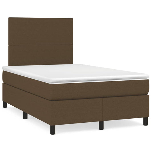 vidaXL Κρεβάτι Boxspring με Στρώμα Σκούρο Καφέ 120x190 εκ Υφασμάτινο