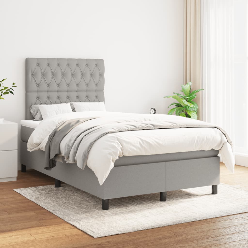 vidaXL Κρεβάτι Boxspring με Στρώμα Ανοιχτό Γκρι 120x190 εκ. Υφασμάτινο