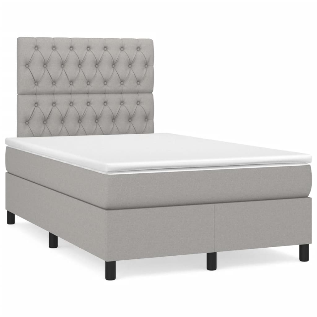 vidaXL Κρεβάτι Boxspring με Στρώμα Ανοιχτό Γκρι 120x190 εκ. Υφασμάτινο