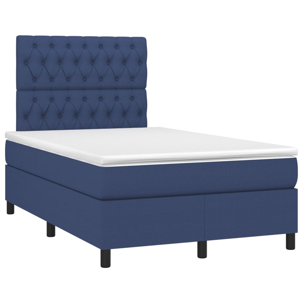 vidaXL Κρεβάτι Boxspring με Στρώμα Μπλε 120x190 εκ. Υφασμάτινο