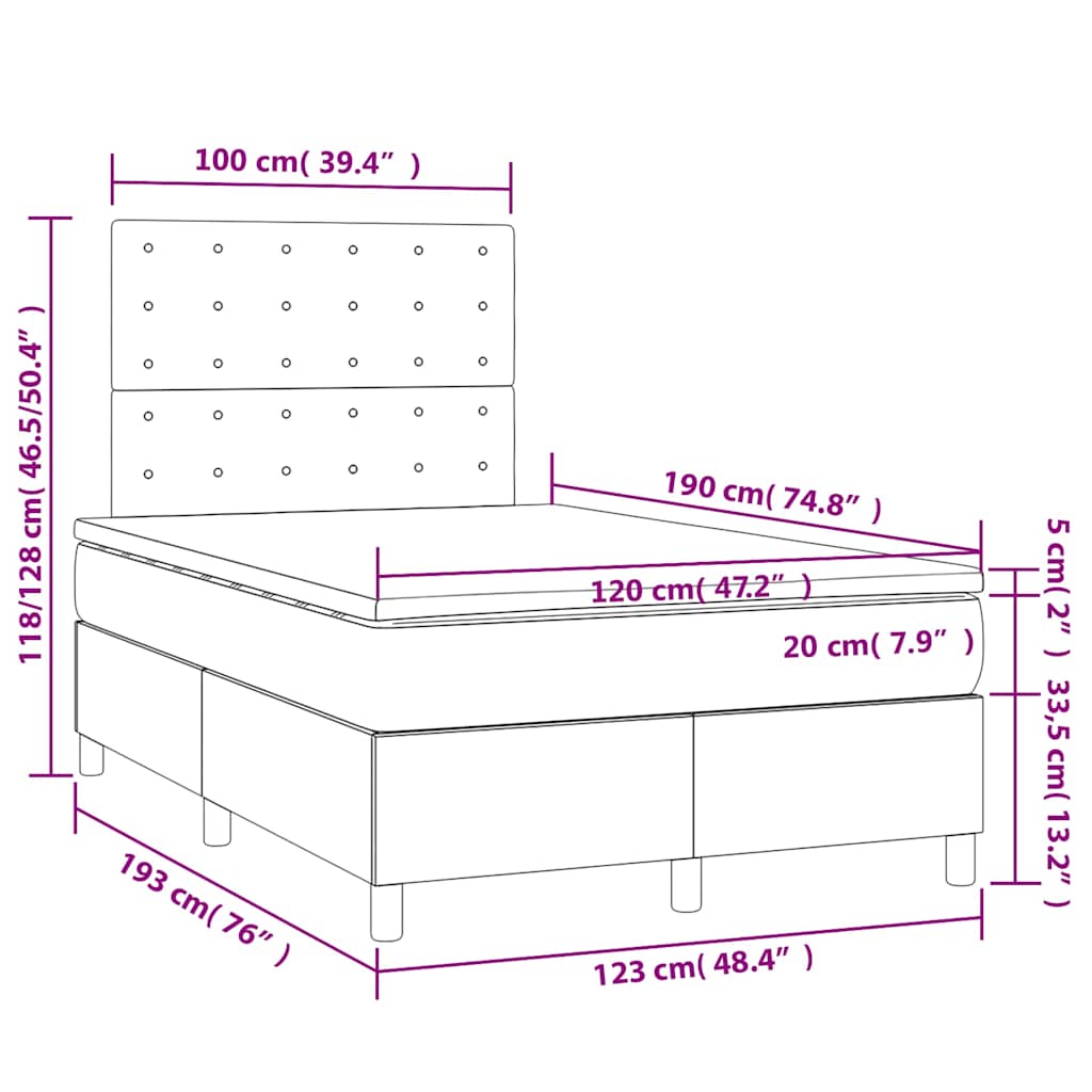 vidaXL Κρεβάτι Boxspring με Στρώμα Taupe 120x190 εκ. Υφασμάτινο