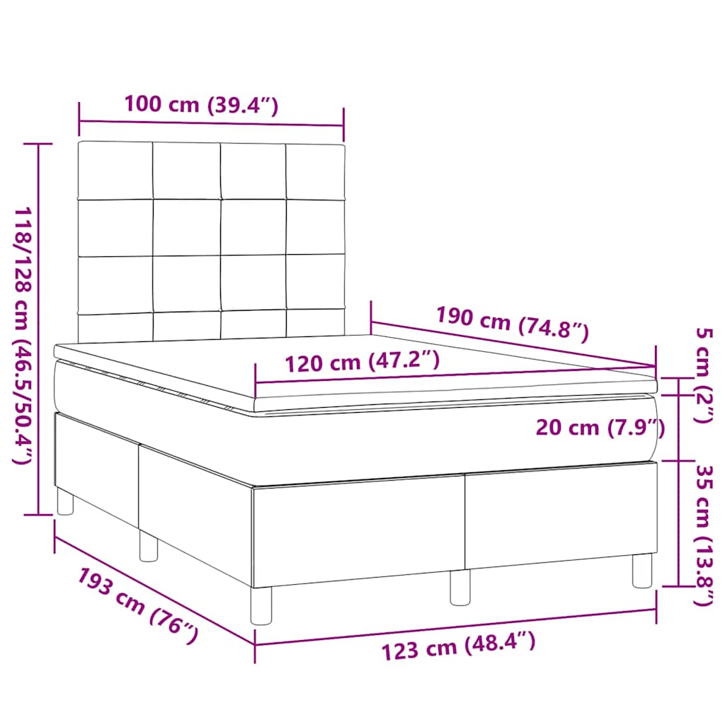 vidaXL Κρεβάτι Boxspring με Στρώμα Κρεμ 120x190 εκ. Υφασμάτινο