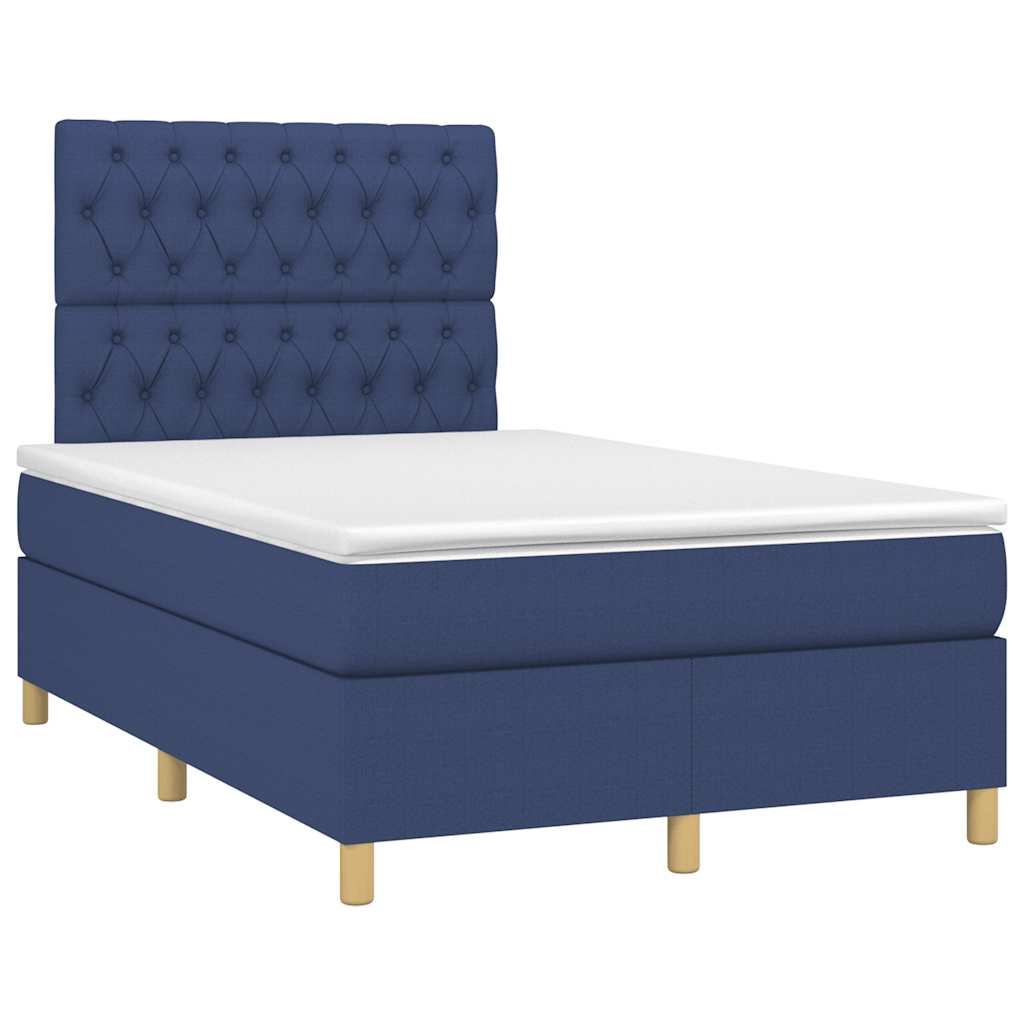 vidaXL Κρεβάτι Boxspring με Στρώμα Μπλε 120x190 εκ. Υφασμάτινο