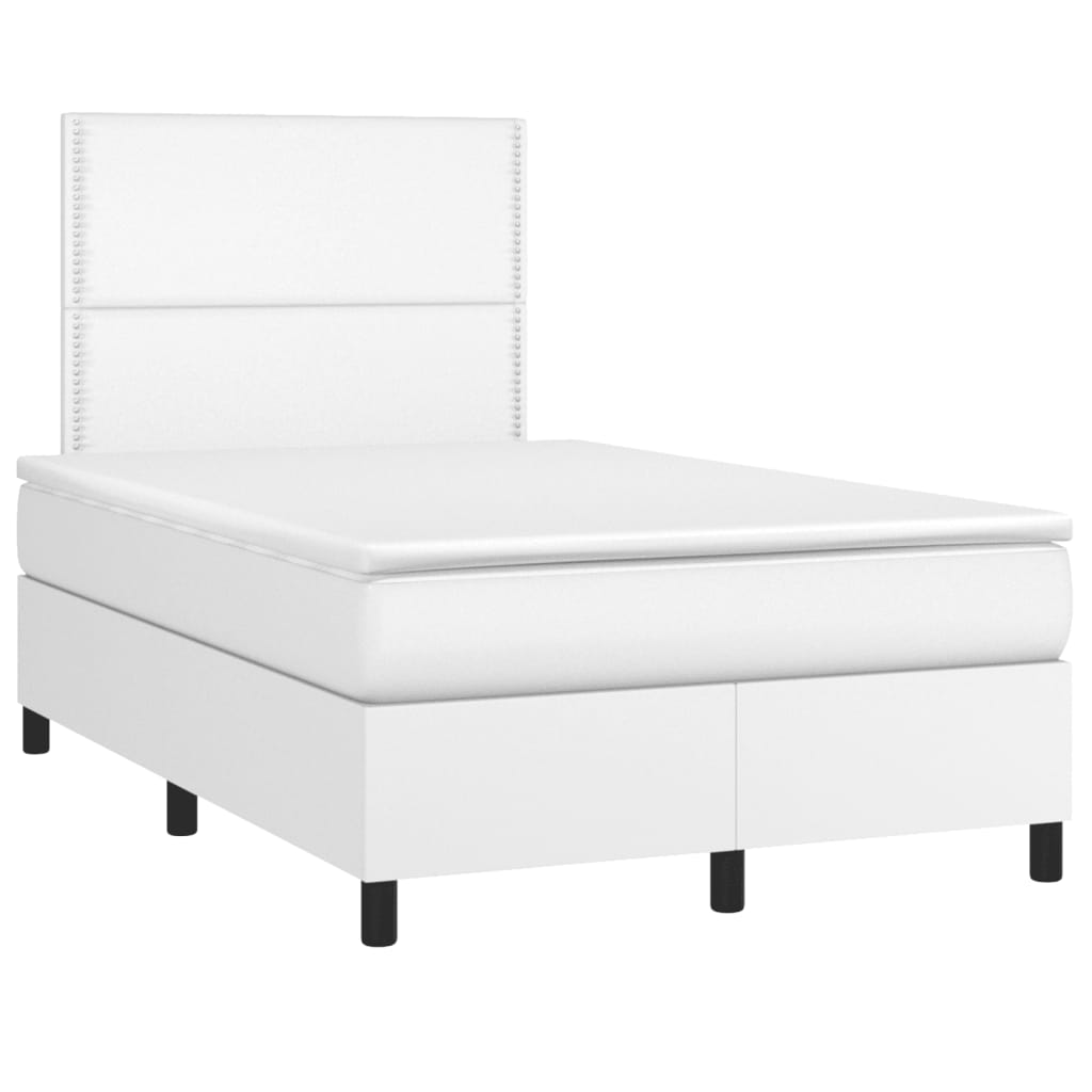 vidaXL Κρεβάτι Boxspring με Στρώμα Λευκό 120x190εκ.από Συνθετικό Δέρμα