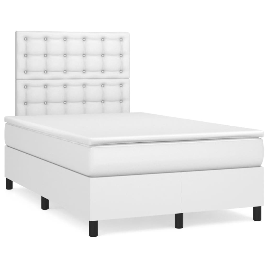 vidaXL Κρεβάτι Boxspring με Στρώμα Λευκό 120x190εκ.από Συνθετικό Δέρμα