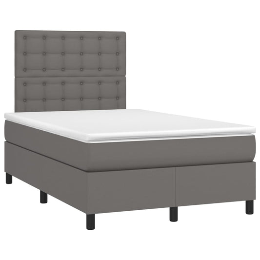vidaXL Κρεβάτι Boxspring με Στρώμα Γκρι 120x190εκ. από Συνθετικό Δέρμα