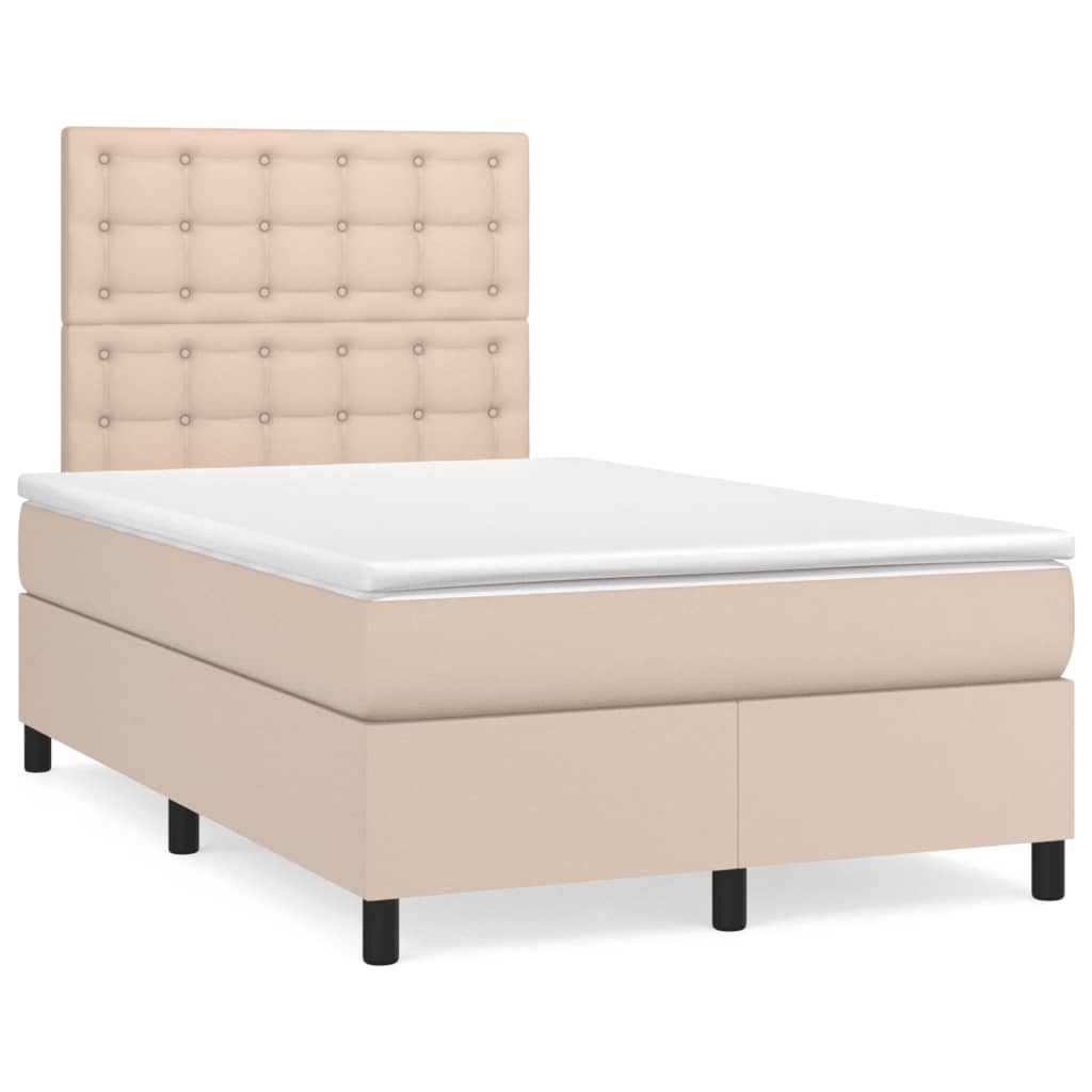 vidaXL Κρεβάτι Boxspring με Στρώμα Καπουτσίνο 120x190εκ.από Συνθ.Δέρμα