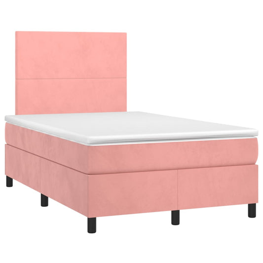 vidaXL Κρεβάτι Boxspring με Στρώμα Ροζ 120x190 εκ. Βελούδινο