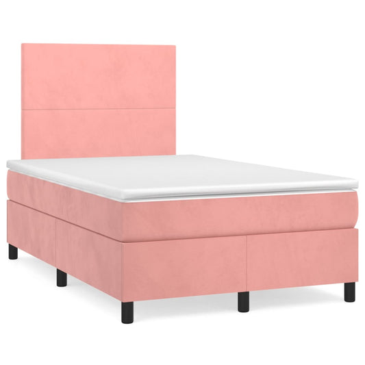 vidaXL Κρεβάτι Boxspring με Στρώμα Ροζ 120x190 εκ. Βελούδινο
