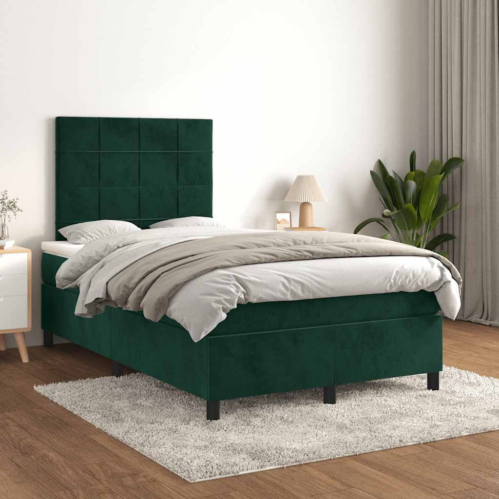 vidaXL Κρεβάτι Boxspring με Στρώμα Σκούρο Πράσινο 120x190εκ. Βελούδινο
