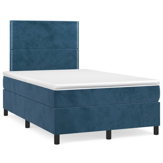 vidaXL Κρεβάτι Boxspring με Στρώμα Σκούρο Μπλε 120x190 εκ. Βελούδινο