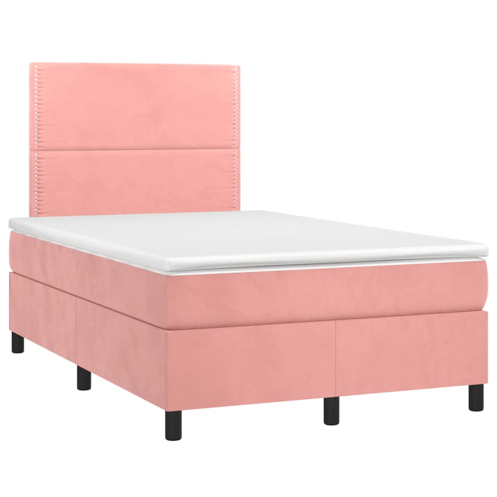 vidaXL Κρεβάτι Boxspring με Στρώμα Ροζ 120x190 εκ. Βελούδινο