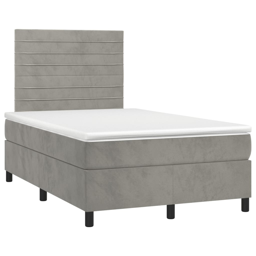 vidaXL Κρεβάτι Boxspring με Στρώμα Ανοιχτό Γκρι 120x190 εκ. Βελούδινο