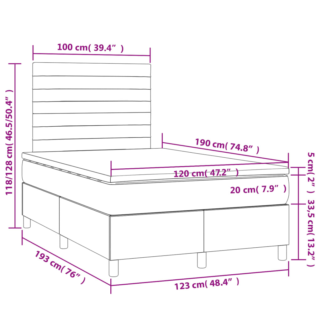 vidaXL Κρεβάτι Boxspring με Στρώμα Ανοιχτό Γκρι 120x190 εκ. Βελούδινο
