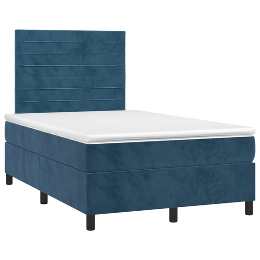 vidaXL Κρεβάτι Boxspring με Στρώμα Σκούρο Μπλε 120x190 εκ. Βελούδινο