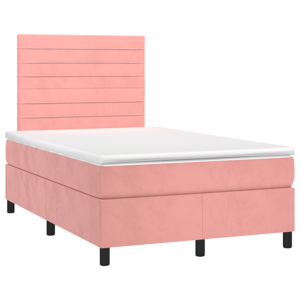 vidaXL Κρεβάτι Boxspring με Στρώμα Ροζ 120x190 εκ. Βελούδινο