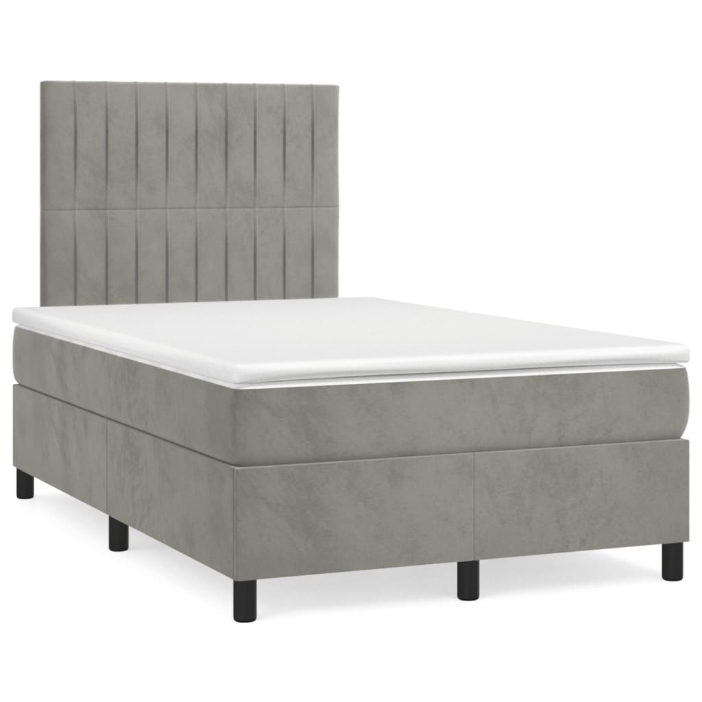 vidaXL Κρεβάτι Boxspring με Στρώμα Ανοιχτό Γκρι 120x190 εκ. Βελούδινο