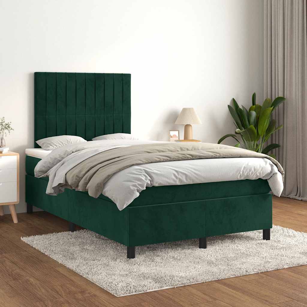 vidaXL Κρεβάτι Boxspring με Στρώμα Σκούρο Πράσινο 120x190εκ. Βελούδινο