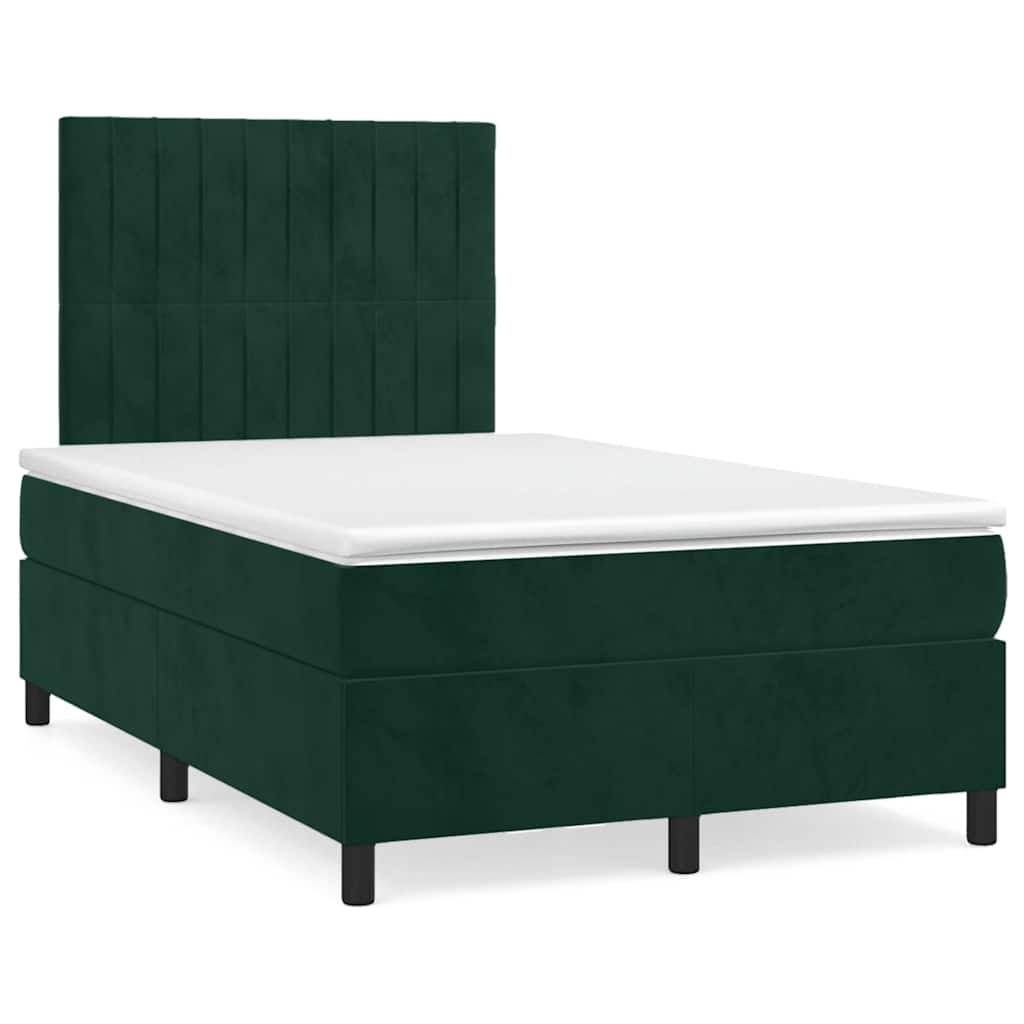 vidaXL Κρεβάτι Boxspring με Στρώμα Σκούρο Πράσινο 120x190εκ. Βελούδινο