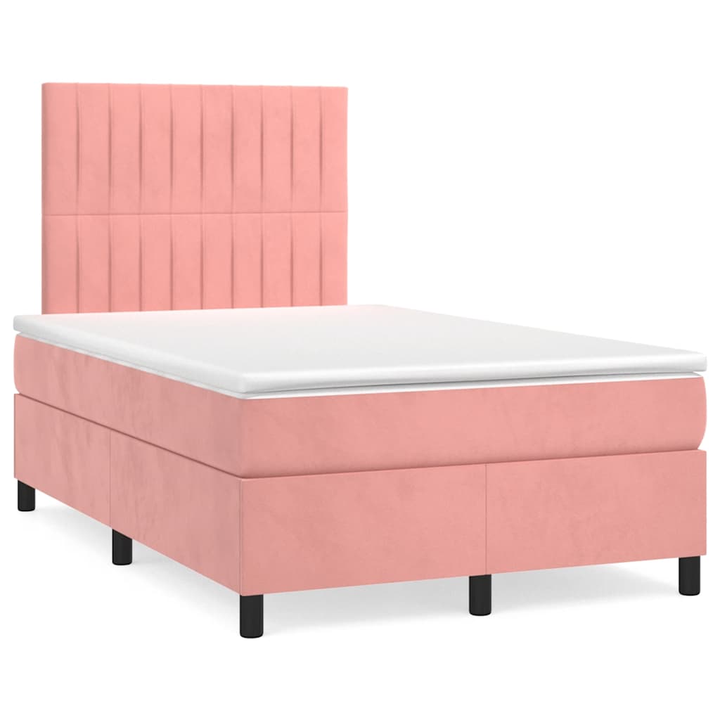 vidaXL Κρεβάτι Boxspring με Στρώμα Ροζ 120x190 εκ. Βελούδινο
