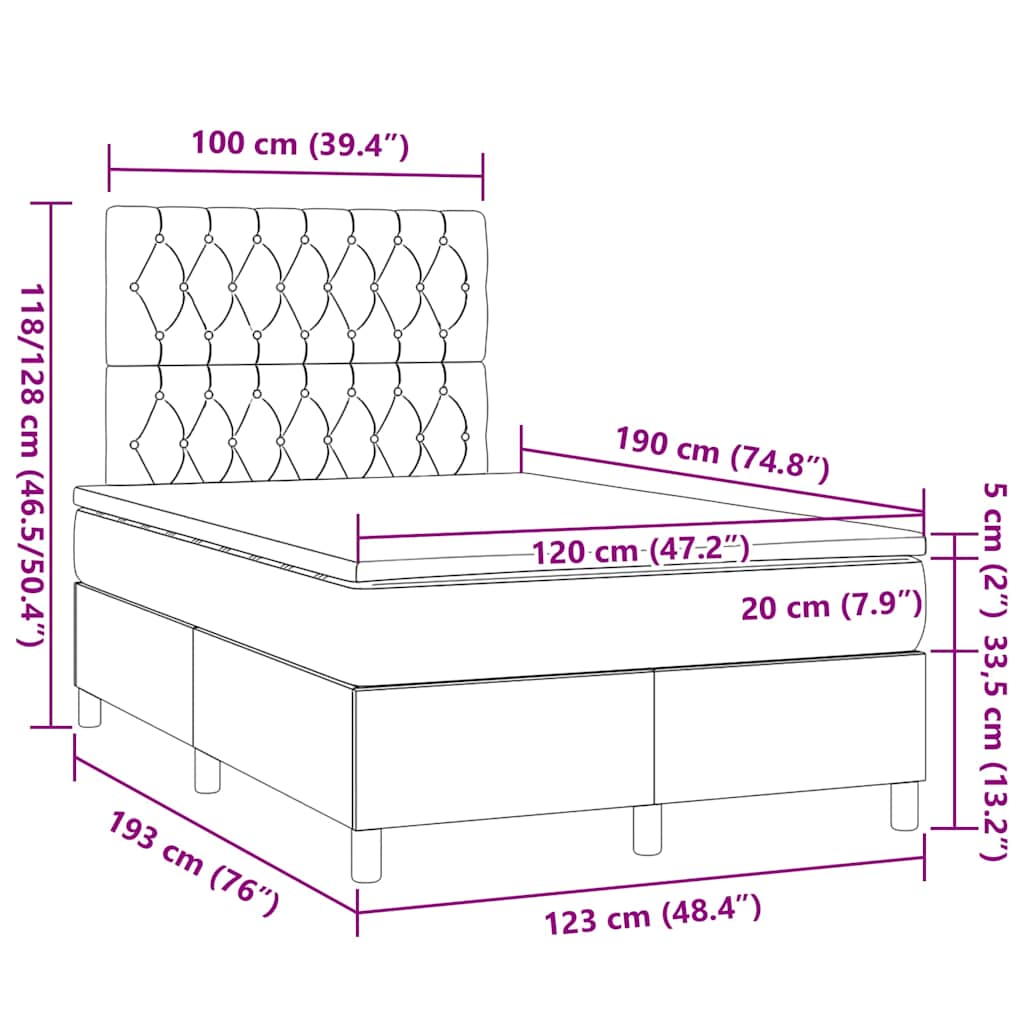 vidaXL Κρεβάτι Boxspring με Στρώμα Ροζ 120x190 εκ. Βελούδινο