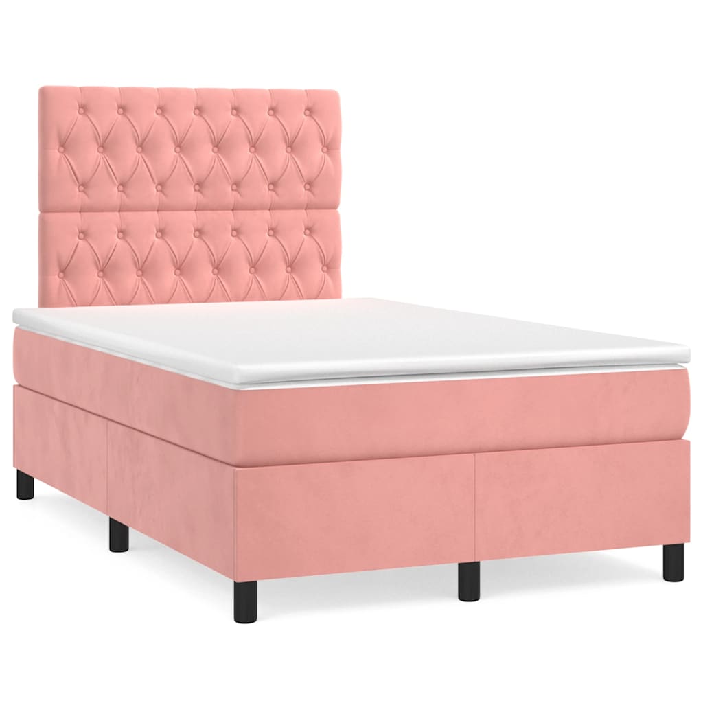vidaXL Κρεβάτι Boxspring με Στρώμα Ροζ 120x190 εκ. Βελούδινο