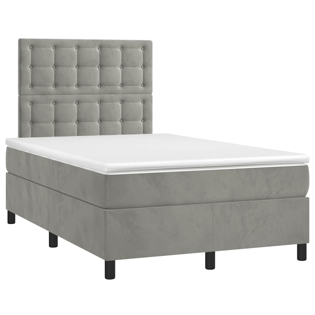 vidaXL Κρεβάτι Boxspring με Στρώμα Ανοιχτό Γκρι 120x190 εκ. Βελούδινο