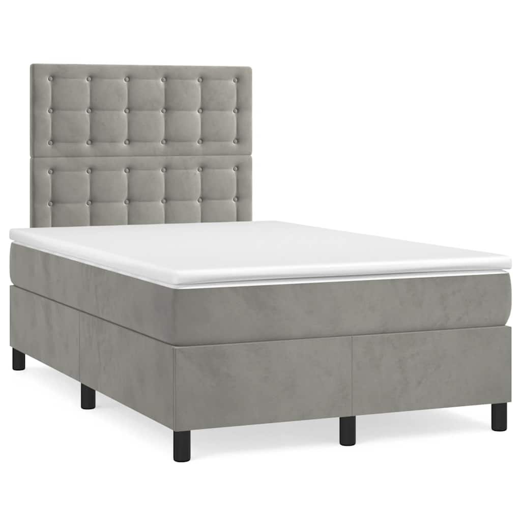 vidaXL Κρεβάτι Boxspring με Στρώμα Ανοιχτό Γκρι 120x190 εκ. Βελούδινο