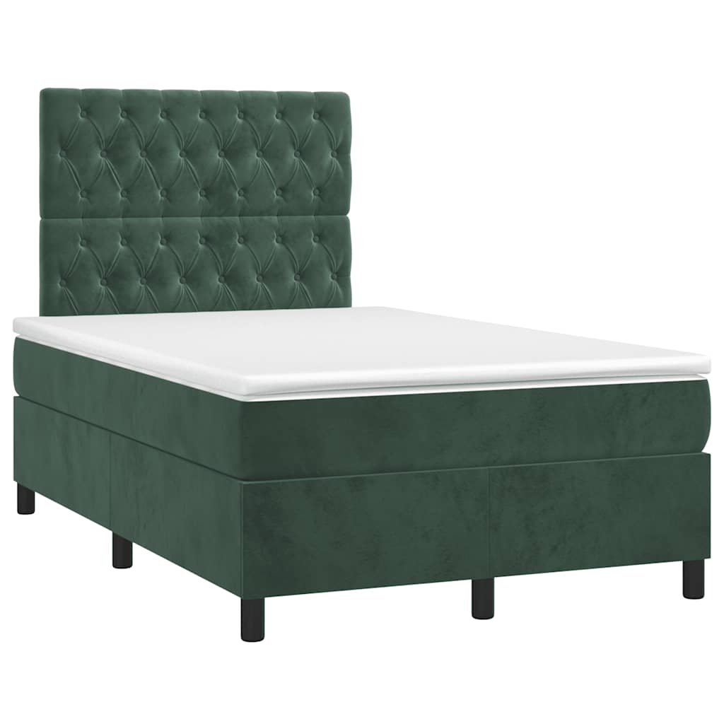 vidaXL Κρεβάτι Boxspring με Στρώμα Σκούρο Πράσινο 120x190εκ. Βελούδινο