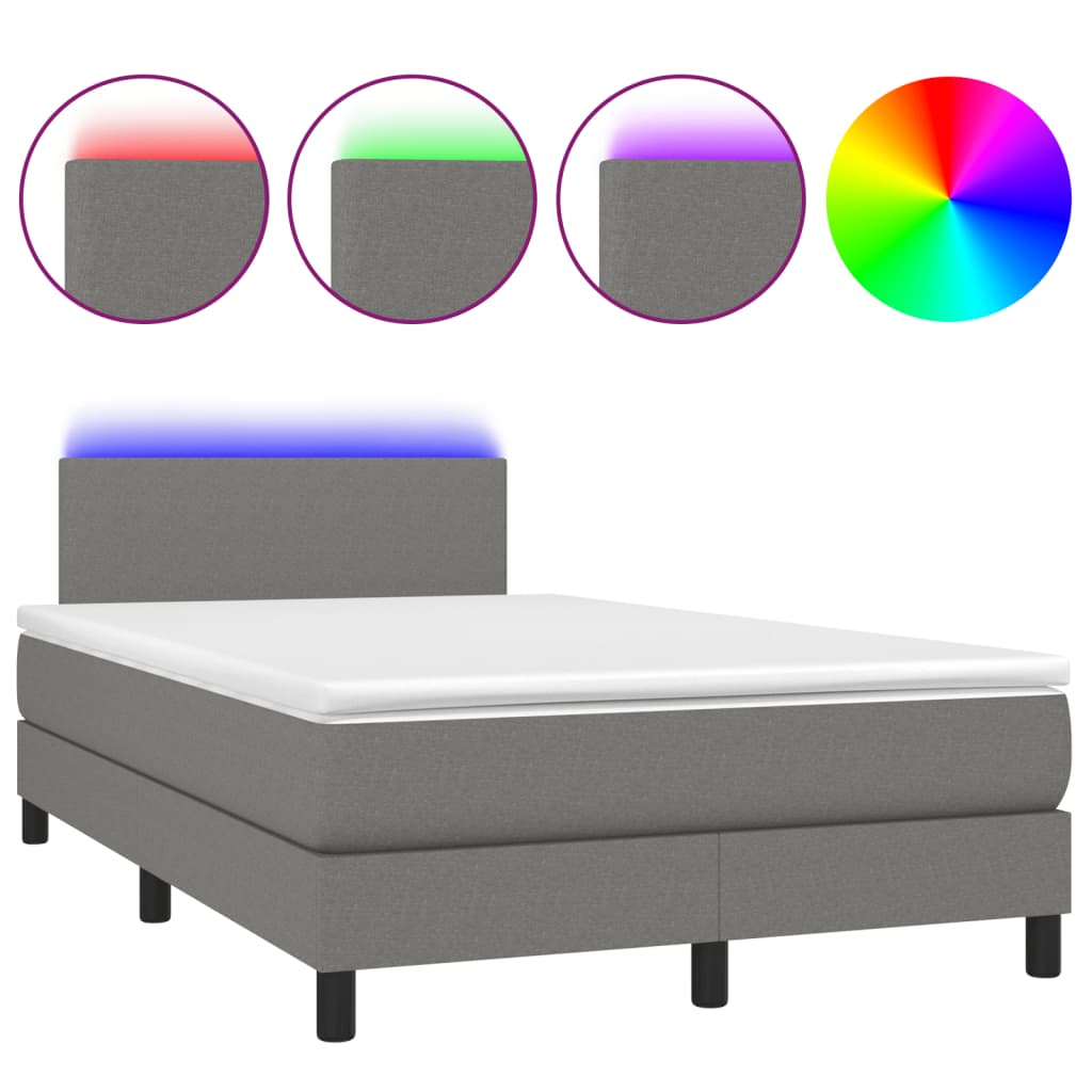 vidaXL Κρεβάτι Boxspring με Στρώμα & LED Σκ.Γκρι 120x190εκ. Υφασμάτινο
