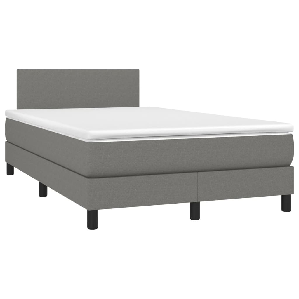 vidaXL Κρεβάτι Boxspring με Στρώμα & LED Σκ.Γκρι 120x190εκ. Υφασμάτινο