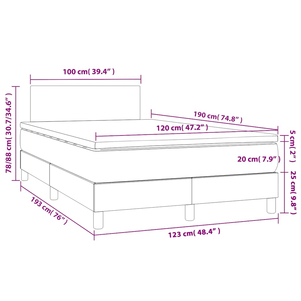 vidaXL Κρεβάτι Boxspring με Στρώμα & LED Μαύρο 120x190 εκ. Υφασμάτινο