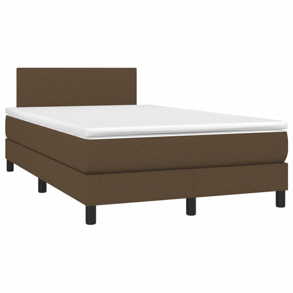 vidaXL Κρεβάτι Boxspring με Στρώμα & LED Σκ.Καφέ 120x190εκ. Υφασμάτινο