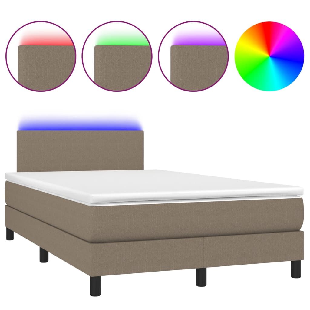vidaXL Κρεβάτι Boxspring με Στρώμα & LED Taupe 120x190 εκ. Υφασμάτινο